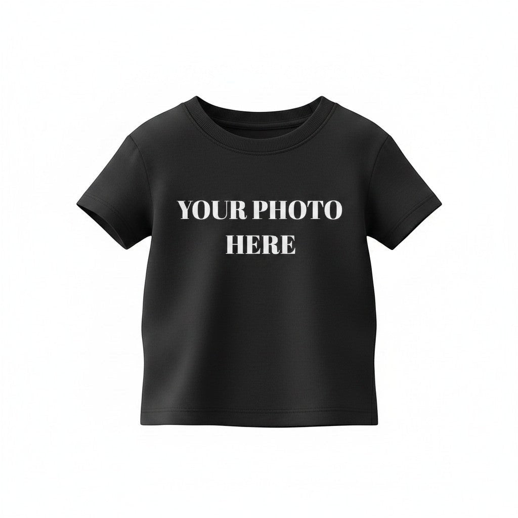 A&T Custom black toddler t-shirt made of 100% preshrunk cotton with a seamless collar and customizable front design.