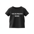 A&T Custom black toddler t-shirt made of 100% preshrunk cotton with a seamless collar and customizable front design.