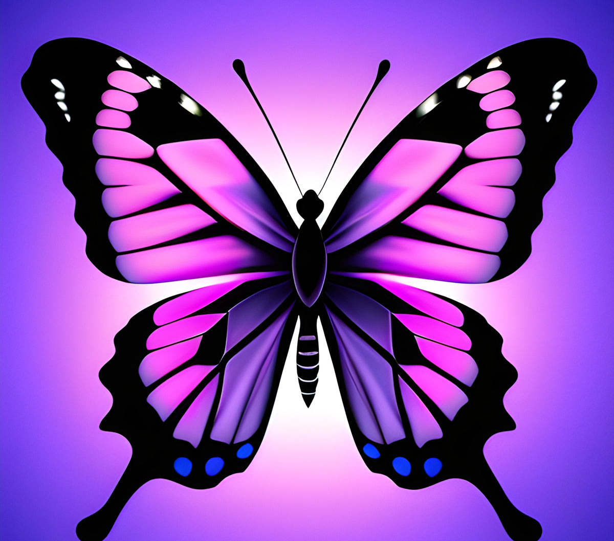 A&T Custom 20oz stainless steel tumbler featuring a vibrant purple and pink butterfly design on a gradient background.