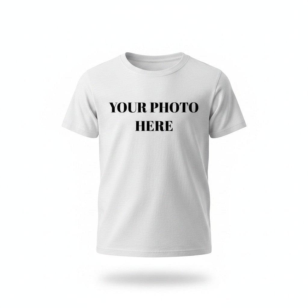 A&T Custom white youth heavy cotton t-shirt with a customizable front area for photos and durable stitching.